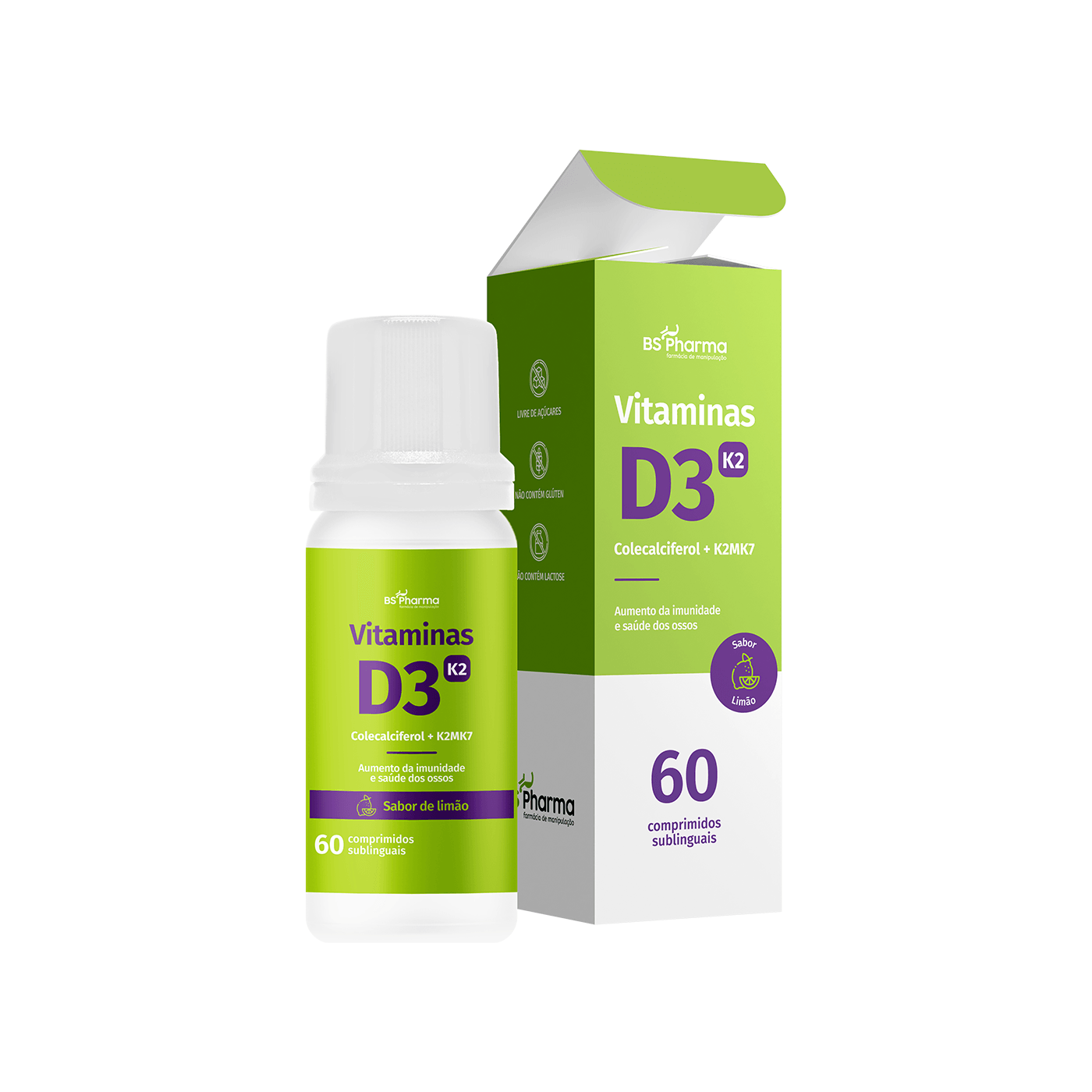 Encontraproduto.com.br - Vitamina D3 + K2 Sublingual 60 Comprimidos BS Pharma